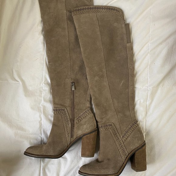 Vince Camuto Western Taupe Leather Over Knee Boot - Picture 5 of 10